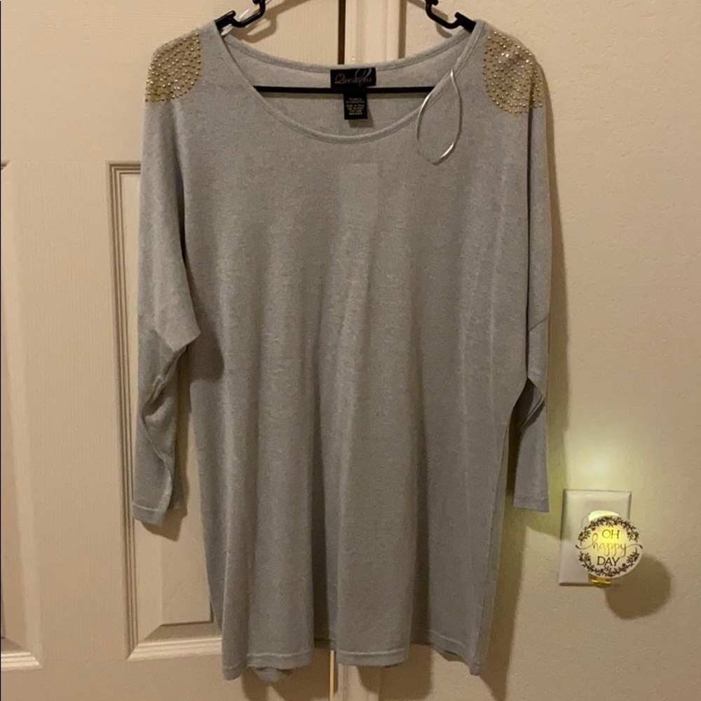 Grey with golden detail fall weather top!